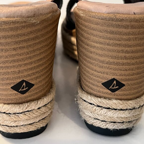 Sperry "Plush Wave" Wedge Black Leather & Jute Sandals ~ Women's Size 9.5M ~ EUC - Picture 6 of 13